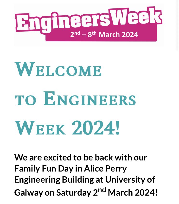 We are running Fantastic DNA workshops tomorrow March 2nd for the start of Engineering week. Plenty of things to do in Alice Perry building all day! Programme & Booking here universityofgalway.ie/engineersweek/…