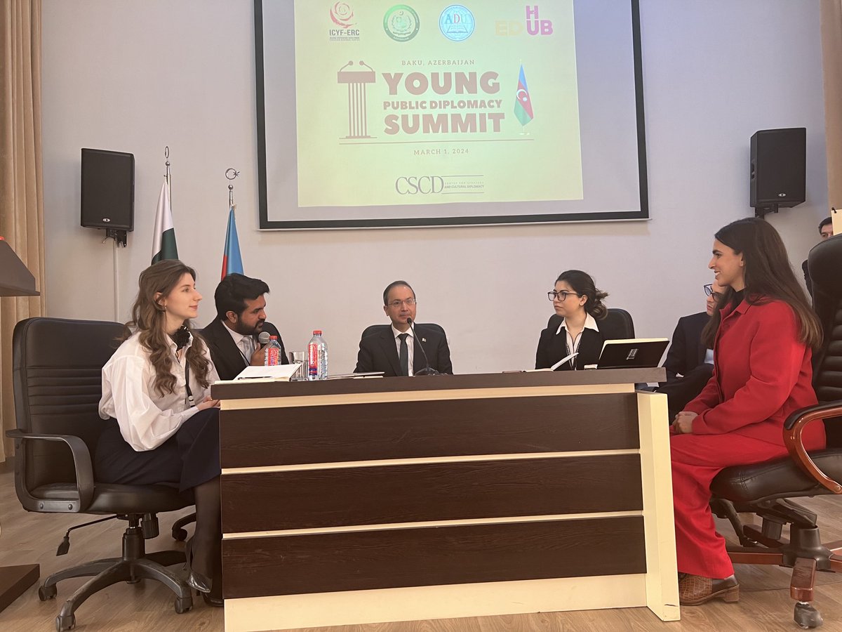 PakinAzerbaijan's tweet photo. Amb⁦ BilalHayee⁩ today delivered key note speech at Young Public Diplomacy Summit held in ADU, Baku. Young activists from Pakistan, Azerbaijan, China, Russia, CARs and Europe attended and interacted with Ambassador. ⁦⁦⁦@PkPublicDiplo⁩ ⁦@PakCultureBaku⁩ https://t.co/nwcPhdYCQP