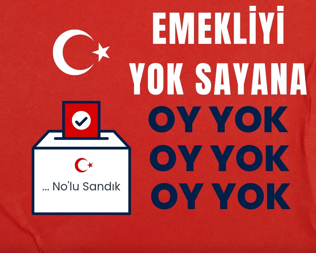 BAŞLADIK 
👇👇👇
#EmeklidenİktidaraOyYok

Ülkenin mihenk taşı Emeklileri açlık ve sefalete sürüklediniz.

Enflasyona ezdirdiniz.
Sesini duymadınız.

Onurunu kırdınız.

Emekliden Manifesto.
OY MOY YOK

#EYTdenİktidaraOyYok

<a href="/RTErdogan/">Recep Tayyip Erdoğan</a>
<a href="/_cevdetyilmaz/">Cevdet Yılmaz</a>
<a href="/isikhanvedat/">Prof. Dr. Vedat Işıkhan</a>
<a href="/avabdullahguler/">Abdullah Güler</a>