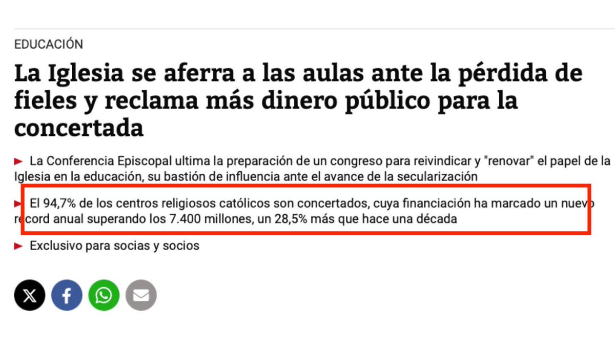 Esto, que no es ideologizar la educación (nótese mi tono irónico), lo que muestra, para mí, es que pensar que hay dos grandes temas siempre pendientes de abrir en educación, concertada y religión, es un error: es un solo tema.

infolibre.es/politica/igles…