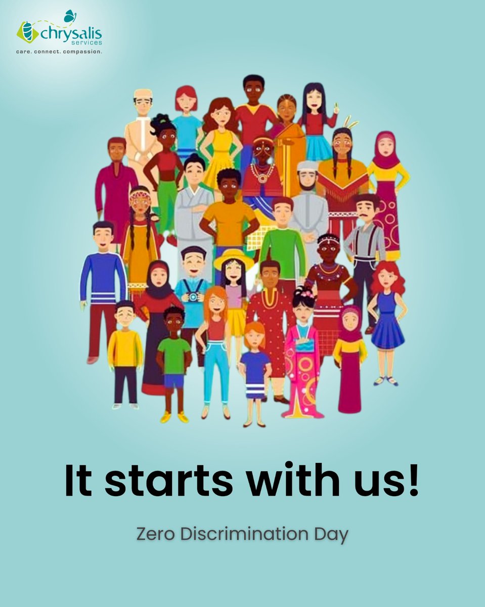 At Chrysalis Services, we're driven by care, connection, and compassion in our pursuit of diversity and equality. ✨
On Zero Discrimination Day, let's amplify our dedication to fostering a culture of respect and understanding.

#zerodiscrimination #chrysalisservices