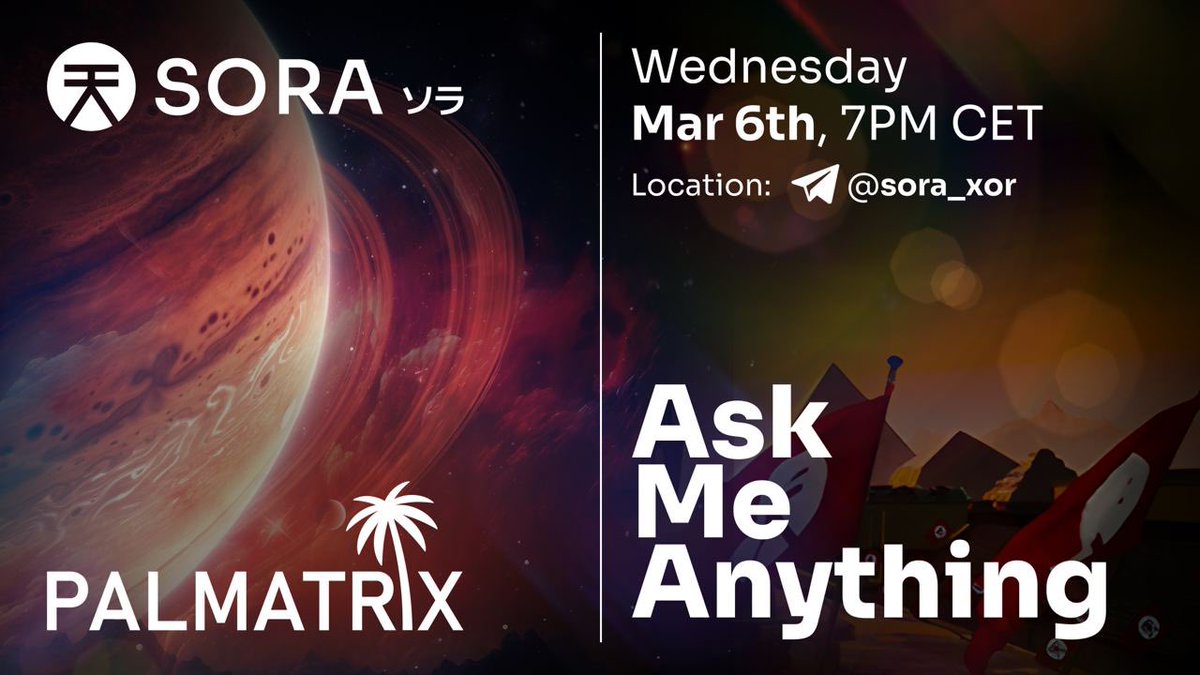 sora_xor's tweet image. Next Wednesday - join us for an AMA session with Palmatrix! 🌴 @BotPalma 

🗣 We'll discuss bridging #DEX and #CEX markets, access to SORA liquidity via CCXT, SORA in Smart Order Routing, the staking feature in PalmaBot, and more! 

🗓️ Date: March 6
⏰ Time: 7 PM CET
📍 Location:…