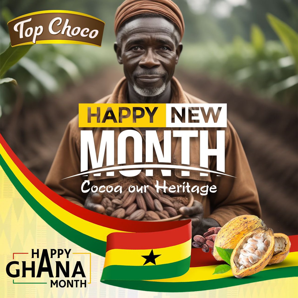 Happy New Month everyone! 🎉   March is not just about new beginnings, but also a time to celebrate Ghanaian culture. Join us in embracing the essence of Ghana this month! 🇬🇭🍫 #TasteTopChoco #GhanaMonth #TopChoco