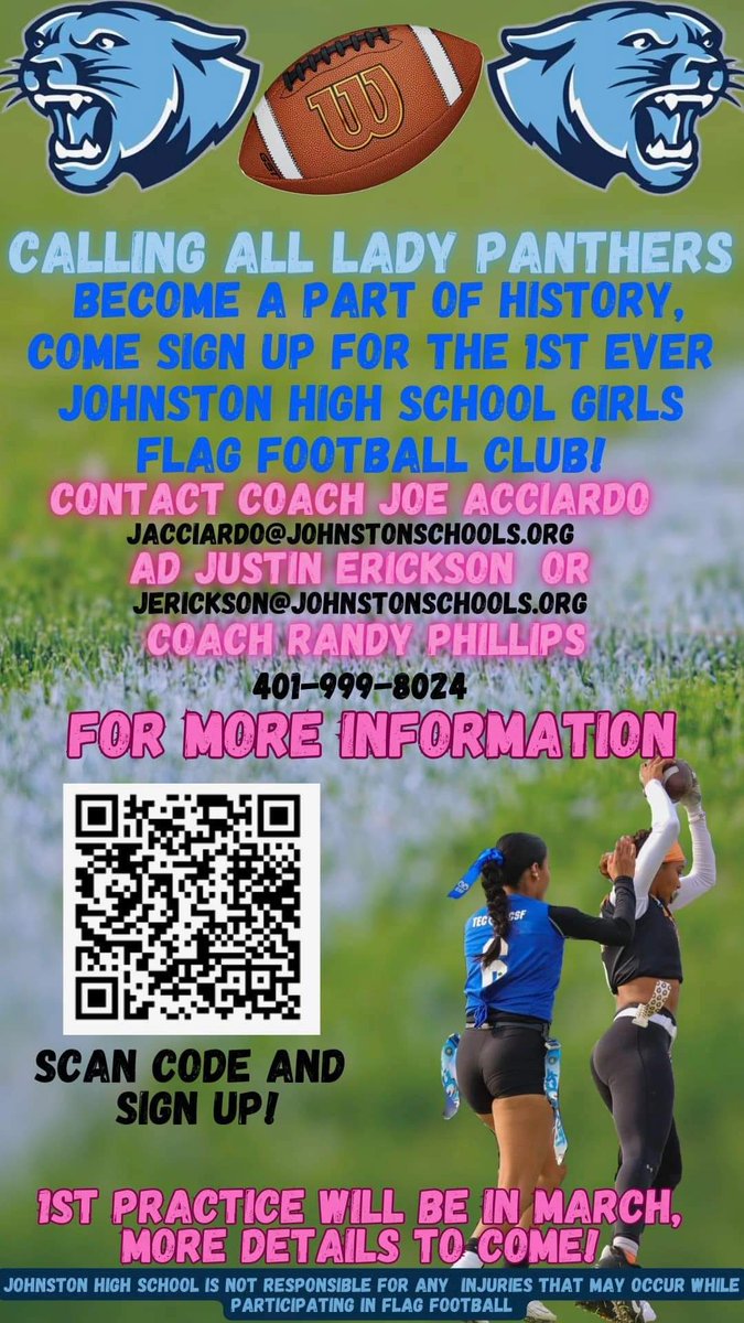 JHSRI_Panthers's tweet photo. Lady Panthers!!! Sign up for the first ever Flag Football team! This is going to be BIG!!! https://t.co/flbZ7tDT3O