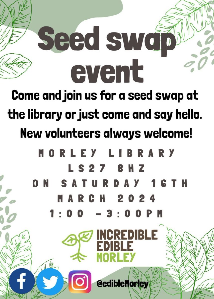 EdibleMorley's tweet photo. Incredible Edible Morley seed swap on Sat 16th March @morleyhub Come and see us 😀
#grow your own #leeds #morley https://t.co/h69fUmPrHp