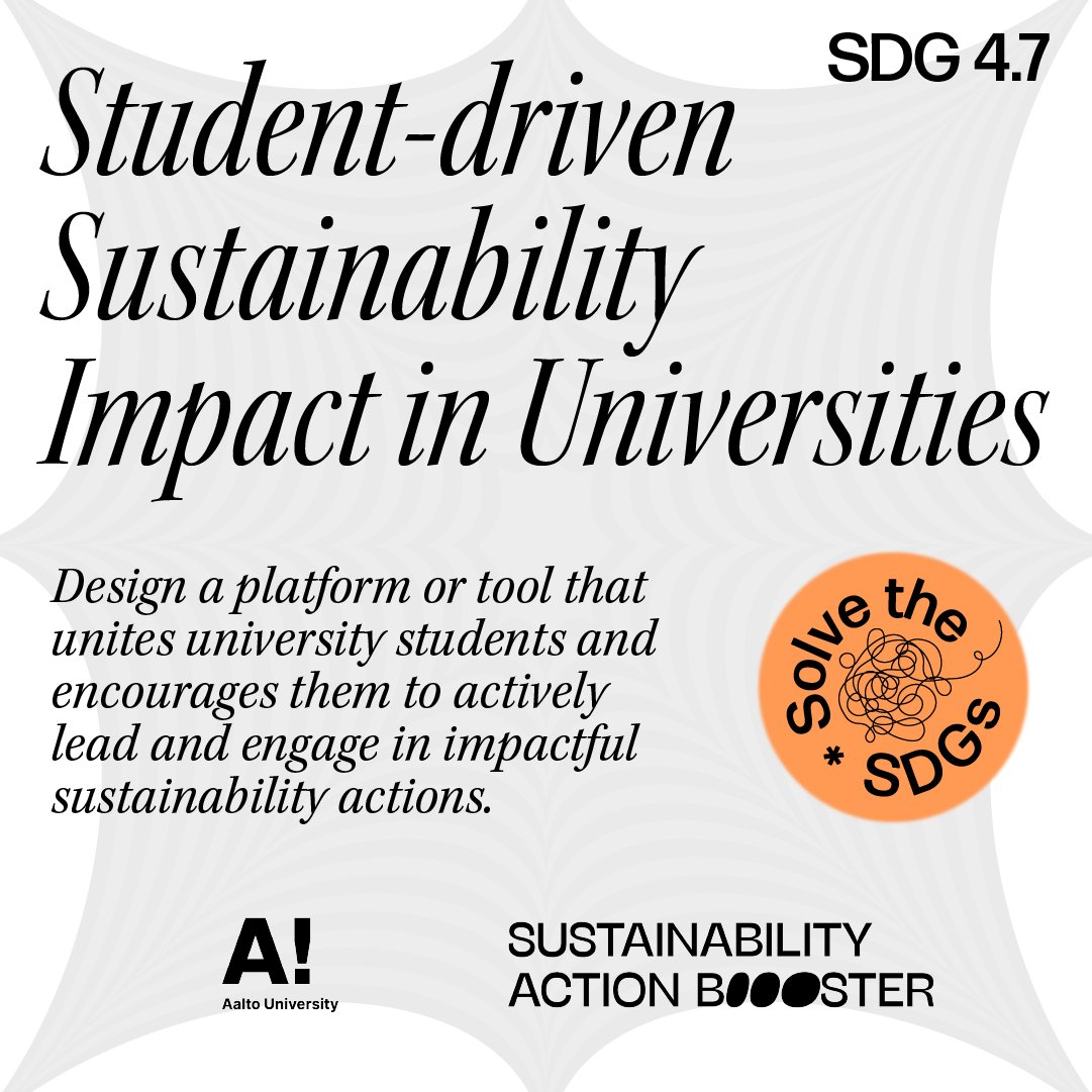 Join @AaltoUniversity's challenge at Solve the SDGs and design a platform to inspire students to take sustainable actions! 🦩 Let's advance the @UN's SDG 4 together - sign up at solvethesdgs.com #SolveTheSDGs #Sustainability #StudentLeadership #SDGs #Innovation #Education