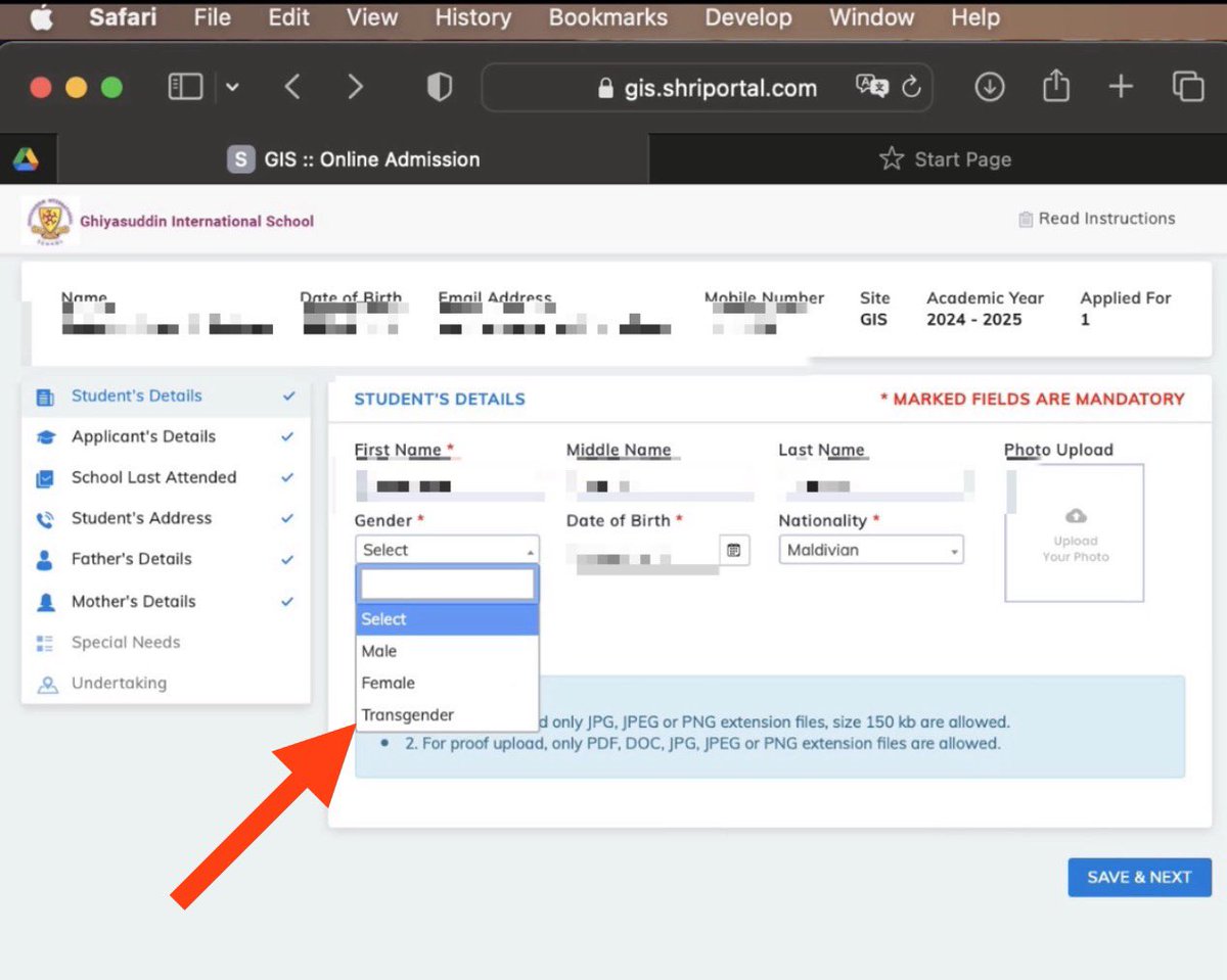 Ghiyasuddin International School
(<a href="/GhiyasuddinIS/">Ghiyasuddin International School</a>)’s Grade 1 online  application form has included "TRANSGENDER" Gender option this year recognising transgender as a gender. 

I wonder what they are teaching in this school. 

<a href="/MoEdumv/">Ministry of Education</a> <a href="/is_shafeeu/">Ismail Shafeeu</a> are you really okay with this ?