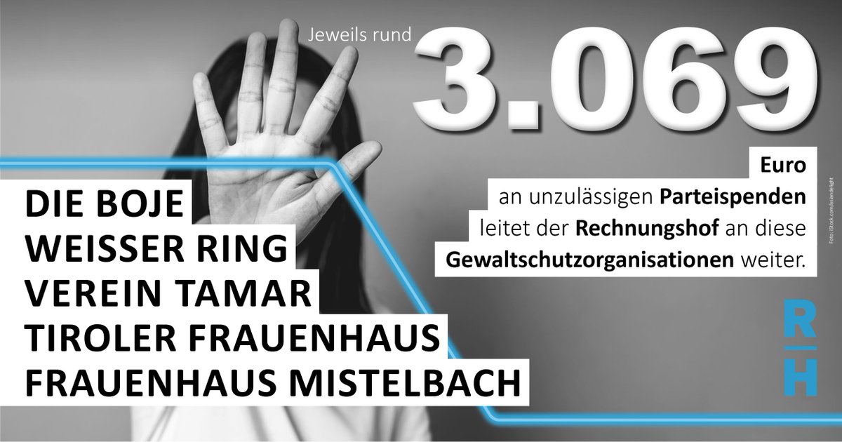 RHSprecher's tweet image. Die unzulässigen #Parteispenden, die dem #Rechnungshof 2023 überwiesen wurden, gehen diesmal an Gewalt- und Opferschutzeinrichtungen. Herzlichen Dank für Ihre Anregungen, wer das Geld erhalten soll. Folgende Organisationen wurden nun ausgelost: