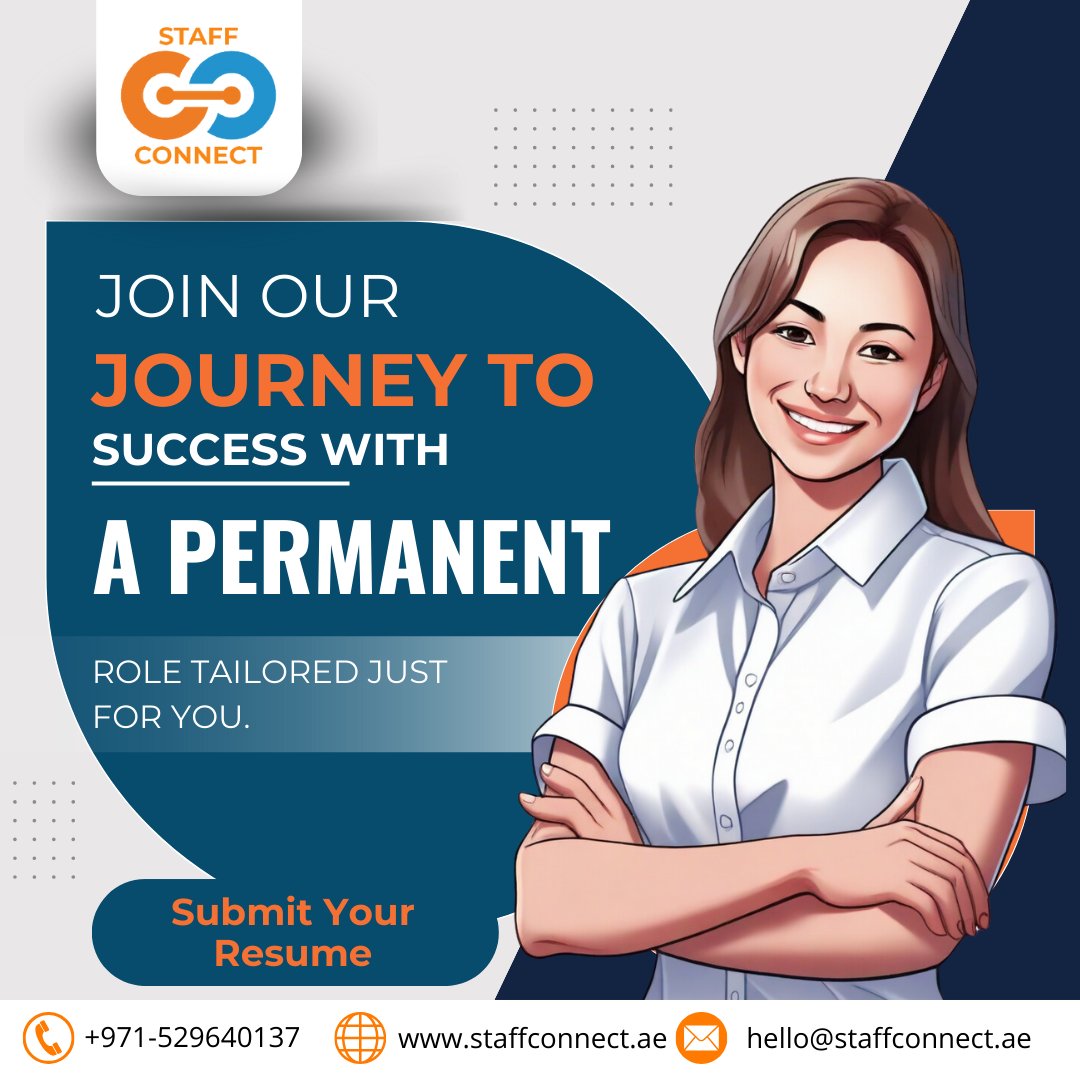 Embark on our journey to success with a tailored permanent role just for you! Unlock opportunities, growth, and fulfillment. 

🌐 staffconnect.ae

#staffconnectuae #dreamjobjourney #fulfillyourpotential #careeraspirations #jobsuccess #unlockpotential #dubaijobs #dubai