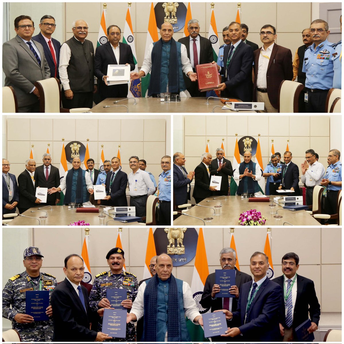 Major boost to #AatmanirbharDefence MoD signed five major capital acquisition contracts worth Rs 39,125.39 crore. The Contracts were exchanged in the presence of Raksha Mantri Shri Rajnath Singh & Defence Secy Shri Giridhar Aramane, under whose guidance these deals fructified. +