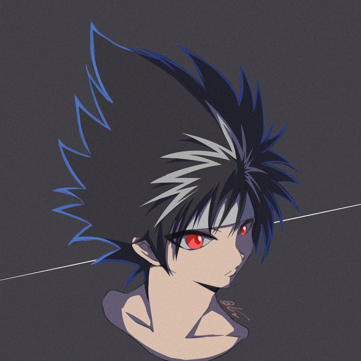 1boy male focus red eyes solo black hair spiked hair headband  illustration images