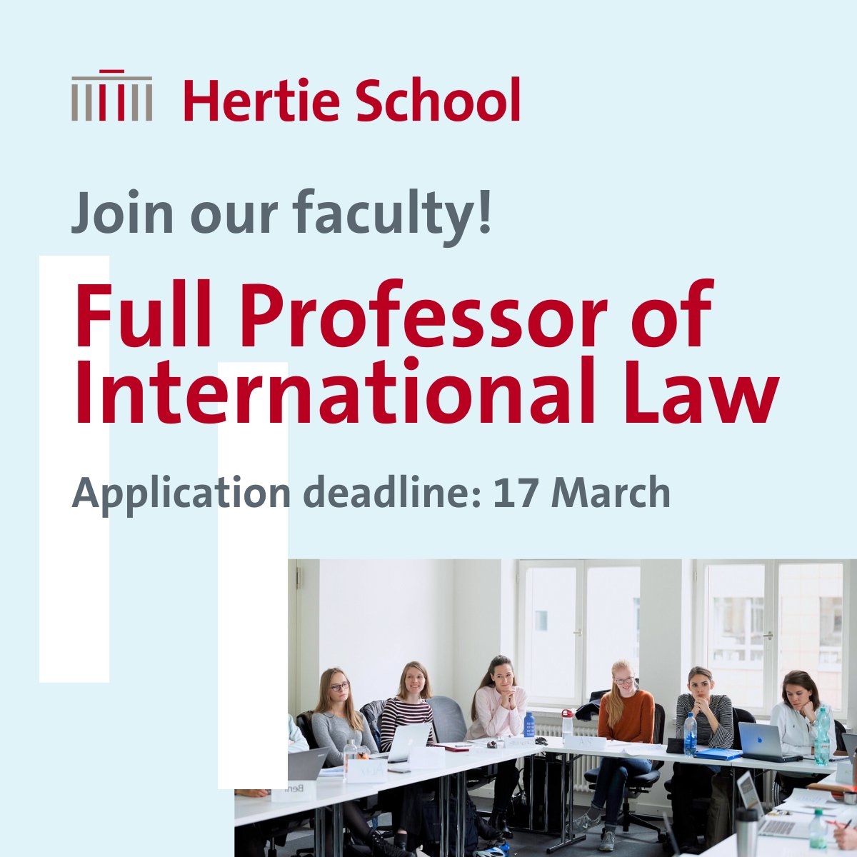 Hertie School (@thehertieschool) on Twitter photo Hertie is looking for a Prof. of #InternationalLaw!
You will:
💥 teach our Int. Affairs students
💥 coordinate the Human Rights and Global Governance concentration
💥 have experience relevant for <a href="/HertieCFR/">Centre for Fundamental Rights - Hertie School</a> Directorship
👉 bit.ly/48F0HFc
#AcademicJobs #AcademicTwitter Hertie is looking for a Prof. of #InternationalLaw!
You will:
💥 teach our Int. Affairs students
💥 coordinate the Human Rights and Global Governance concentration
💥 have experience relevant for <a href="/HertieCFR/">Centre for Fundamental Rights - Hertie School</a> Directorship
👉 bit.ly/48F0HFc
#AcademicJobs #AcademicTwitter