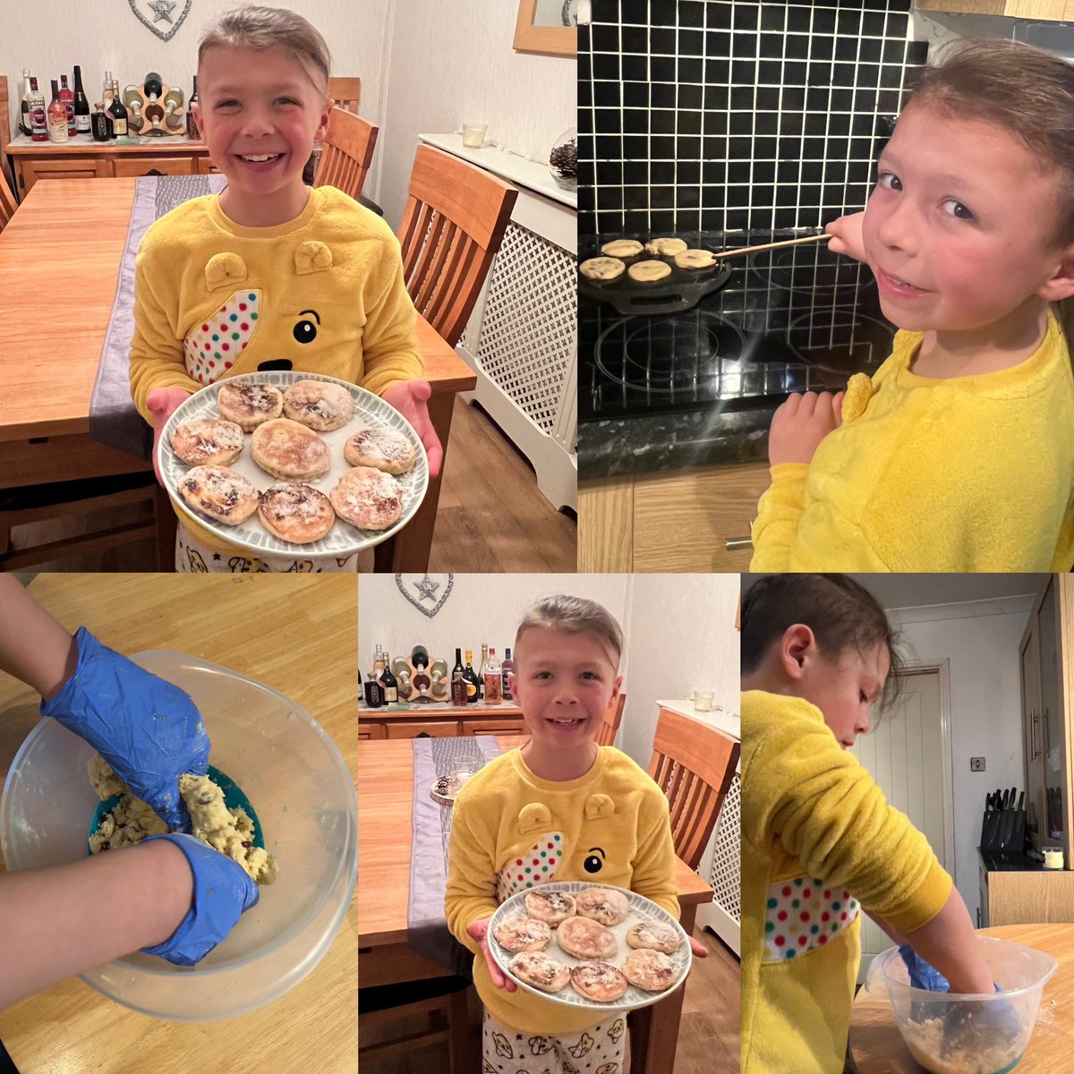 emorges's tweet image. Dydd Gŵyl Dewi Hapus! 🏴󠁧󠁢󠁷󠁬󠁳󠁿🌼 
Gethin was happy with his first attempt at baking Welsh cakes 😊 #StDavidsDay @YGCwmbran