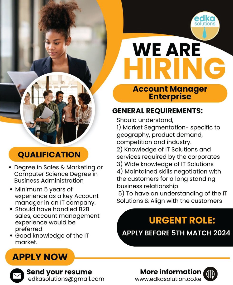 We're still on the lookout for you to join the growing team!
#hiringnow #hiringalert #ikokazike #hiringimmediately #JobAlert #bettykyalo #kasarani #ericktheuri #ramram #PrimeMinister #postmedicalinterns #PrimeMinister #maggie  #daystarunivesity