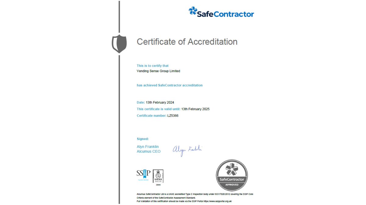 We are proud to announce that we are the leading vending solutions provider with a recently achieved @safe_contractor accreditation as we ensure the safety of our customers that our services align with industry regulations for reliable vending solutions 🦺🛠️