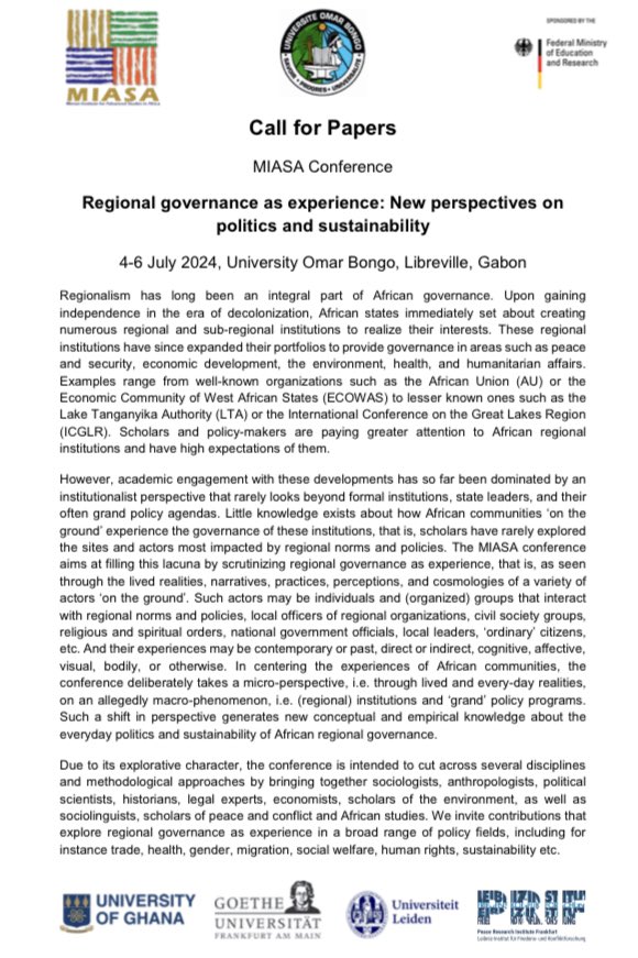 How does African regional governance play out in and affect everyday life? 💥 Apply for our @MIASA_UG conference on „Regional governance as experience”, held 4-6 July in #Libreville ug.edu.gh/mias-africa/co…