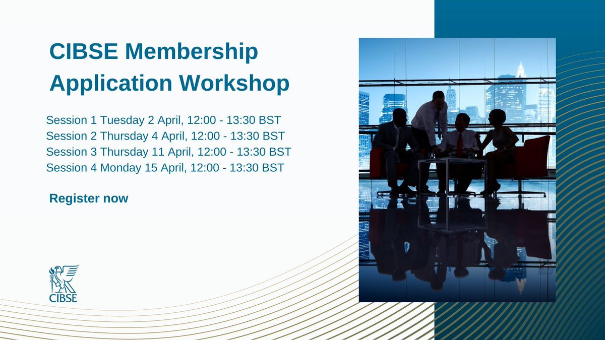 CIBSE's tweet image. Join the CIBSE membership workshop to kick-start your professional registration journey. Made of four online sessions, the workshop is led by professional interviewers and covers all the competence criteria and application process. Find out more: buff.ly/3T4Ak74