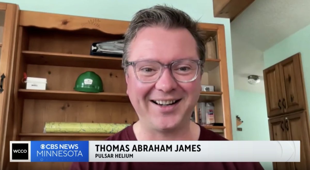 Exclusive with @CBSNews @WCCO & @JonahPKaplan. Pulsar President & CEO @_TomAJ recounts the moment at which Minnesota's first dedicated #helium well was discovered with high concentrations of helium. Watch: bit.ly/3P4aQUX | #Jetstream1 $PLSR #TSX #pulsarhelium