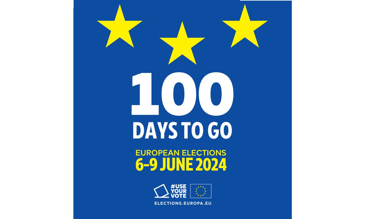 Noch 100 Tage bis zur #Europawahl am 9. Juni 2024. 𝗜𝗵𝗿𝗲 𝗦𝘁𝗶𝗺𝗺𝗲 𝘇ä𝗵𝗹𝘁! #Zukunftgestalten #EU #Demokratie #PowerUpEurope 
Alle Infos finden Sie in deutscher Sprache hier elections.europa.eu/de/how-to-vote…