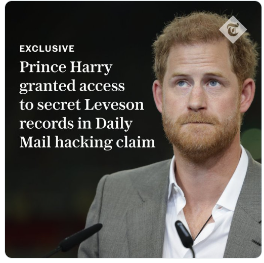 Very much looking forward to this trial⚖️.

'The Duke of Sussex and Sir Elton John are to be given secret documents from the Leveson Inquiry to support their phone hacking claim against the Daily Mail following a decision by the Government.'

Archive: archive.ph/XD9Gb