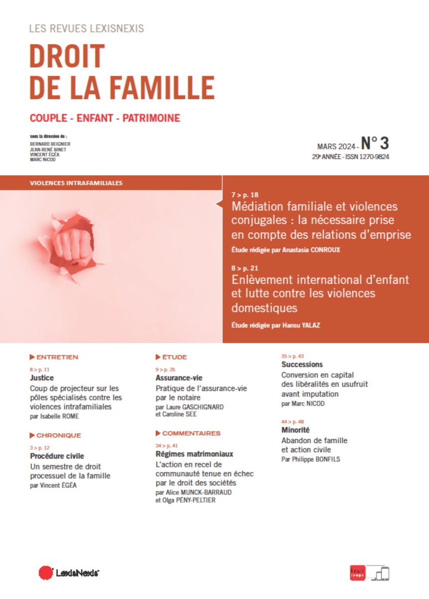 BMallevaey's tweet photo. Félicitations @Anastasia_Crx pour la publication dans la revue @Dr_famille de cet article sur « Médiation familiale et violences conjugales : la nécessaire prise en compte des relations d’emprise » 👏🏻 https://t.co/gM7dkX2W5m