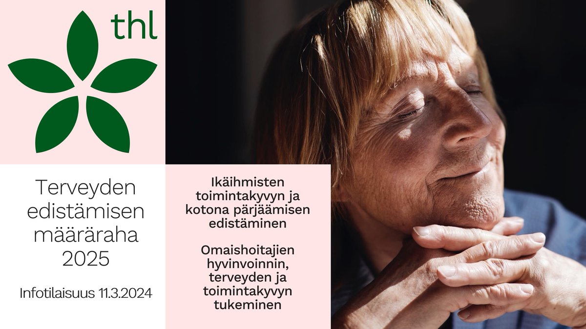 #TEmääräraha 2025 haku aukeaa toukokuussa! Teemoina mm. 📣#ikäihmiset, #toimintakyky ja kotona pärjääminen 📣#omaishoitajat, hyvinvointi, terveys ja toimintakyky Lisätietoa @STM_Uutiset ja @THLorg tapahtumassa: thl.fi/ajankohtaista/… #hyte #omaishoito #iäkkäät #terveys