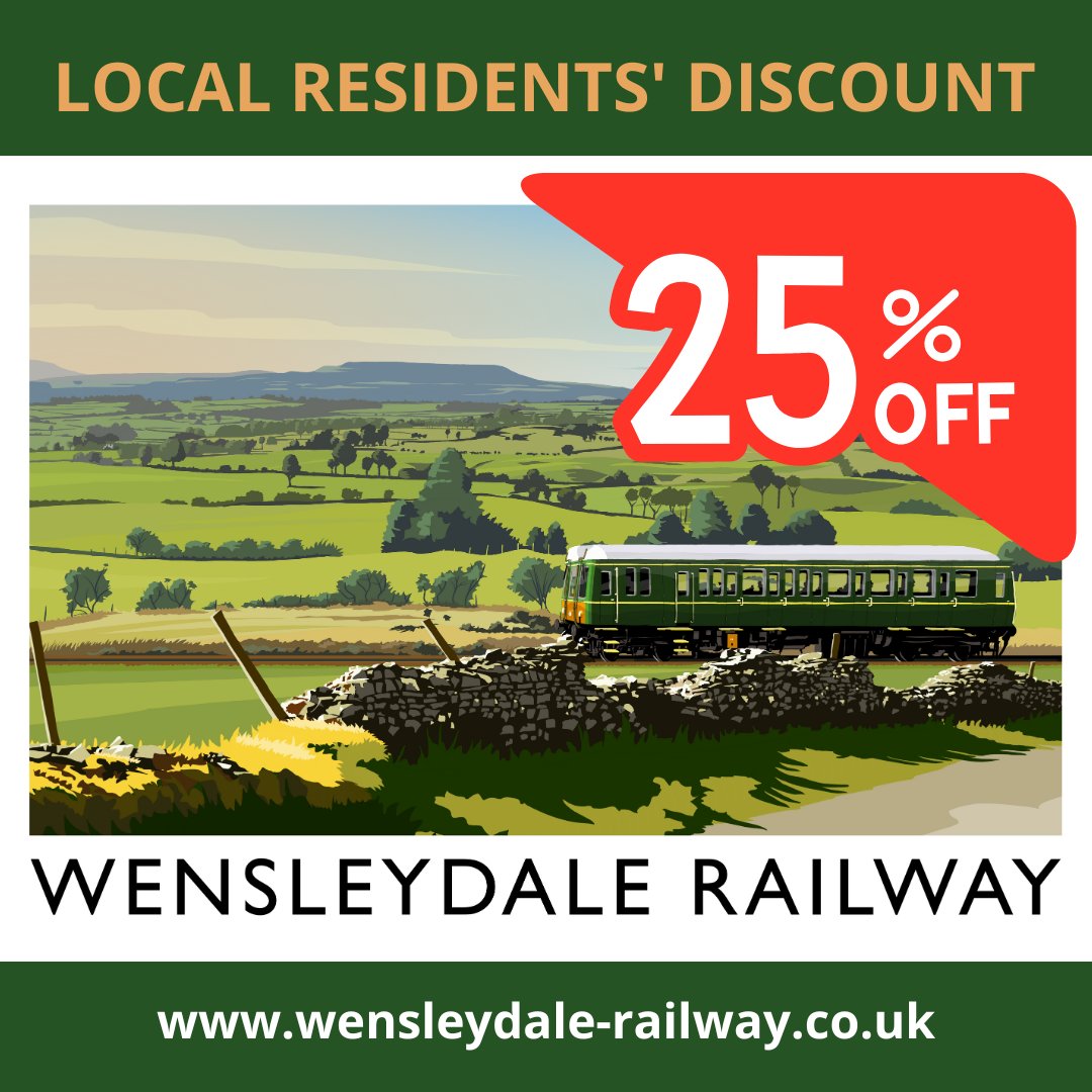 Local residents receive a 25% discount on our normal train prices! And kids travel for £1! If you live in postcodes DL6 to DL11 inclusive & YO7 & HG4 read more here: wensleydale-railway.co.uk/local-resident… #wensleydalerailway #yorkshire #railway #yorkshiredales #northallerton #bedale #darlington