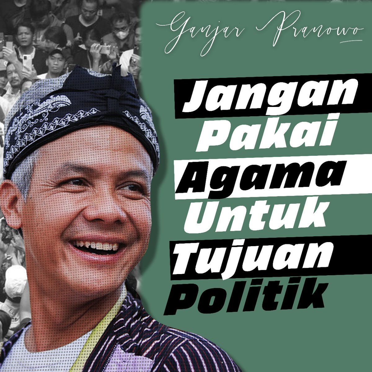 Masyarakat Jawa Tengah menyambut baik pendekatan Ganjar yang menekankan bahwa politik tidak boleh diwarnai oleh agama. Tiga Kali Lebih Sejahtera, Untuk Indonesia Hebat! @yuki_furukawaHP 
#KitaAdalahTiga
#BanggaBersamaGPMMD