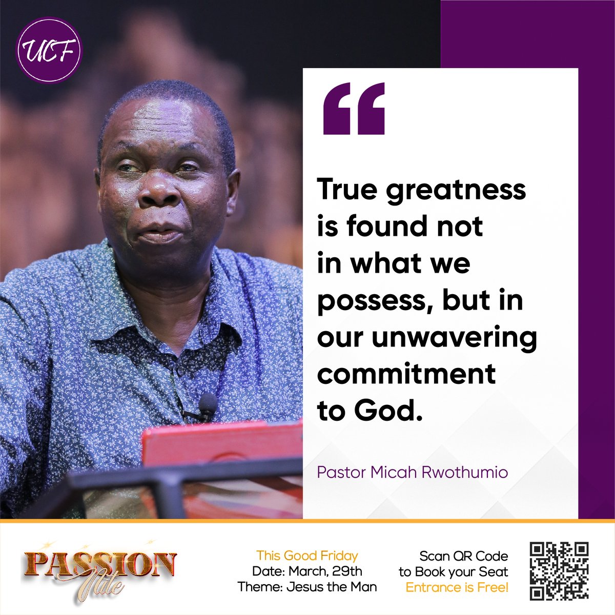 In a world that often measures greatness by material possessions, let us remember that true greatness is defined by our unwavering commitment to God. Let's cultivate a heart that prioritizes faithfulness over fleeting treasures - Pastor Micah Rwothumio #PassionNite2024