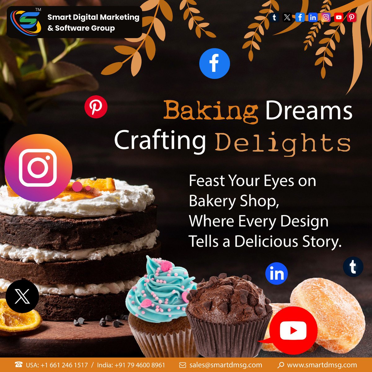 SmartDMSG's tweet photo. Unlock the path to Sweet Success and watch your bakery business flourish with our specialized social media strategies🍰📈

#digitalmarketingusa #smartdigitalmarketingandservicegroup #usdigitalmarketing #socialmediamarketingagency #socialmediamarketingservices   #bakeryowners https://t.co/3FoDDHpa9Z