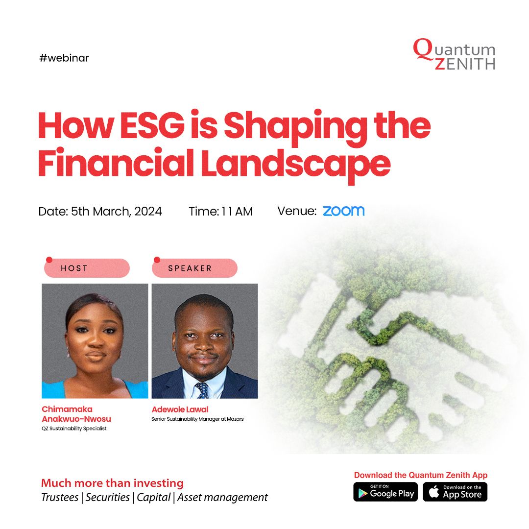 Join us for this exclusive webinar on March 5th at 11am GMT titled 'How ESG is Shaping the Financial Landscape.' 

Don't miss out on this insightful discussion! 

Register here to secure your spot today: 
buff.ly/4bP9zuK

#QuantumZenith #ESG #FinancialLandscape #Webinar