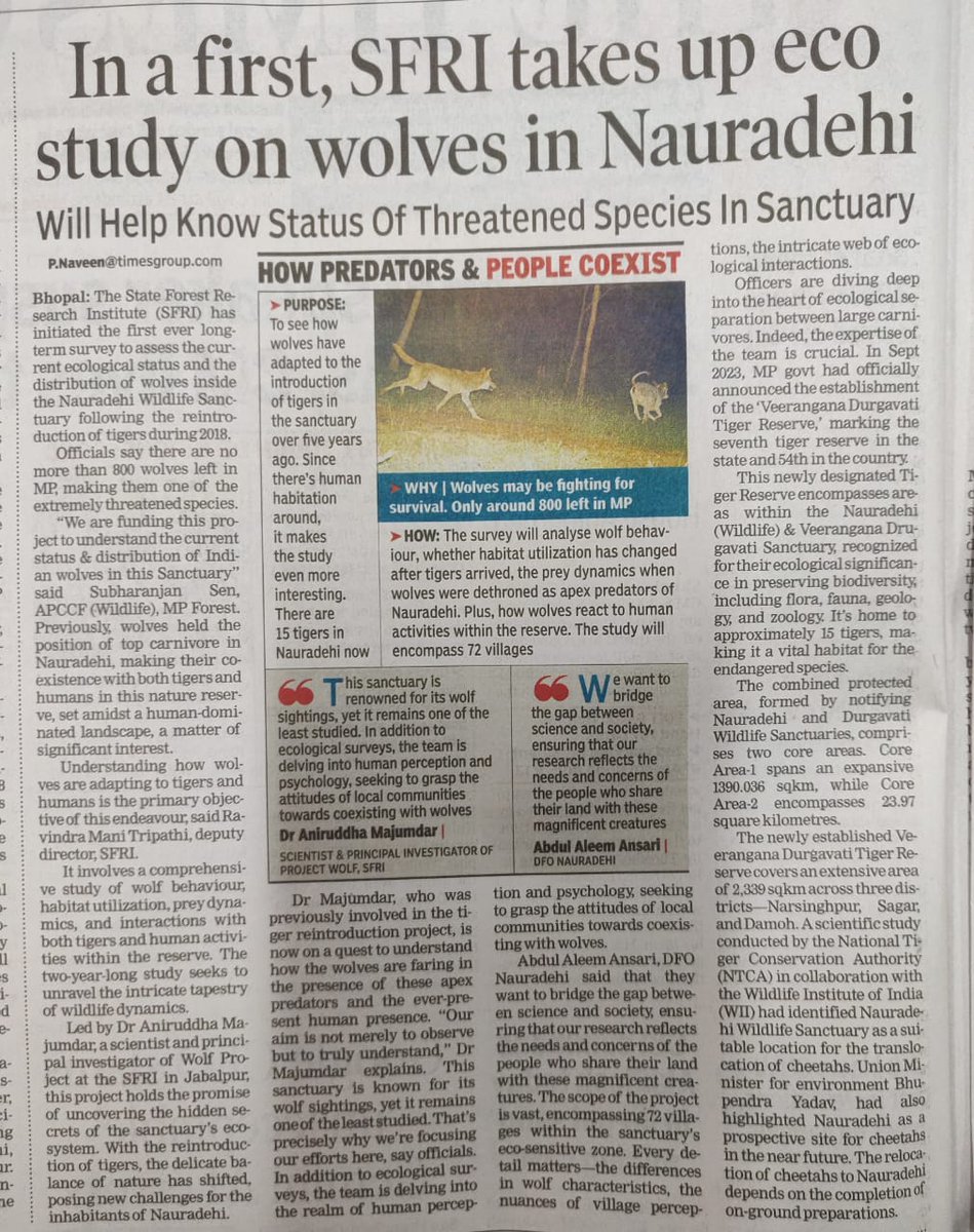 aniruddha_tiger's tweet photo. Media coverage on our wolf Research Project #savewolf @timesofindia https://t.co/At9vC3vPpe