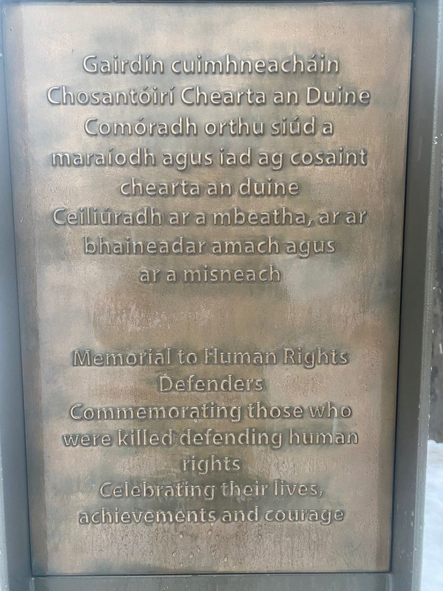 This monument to Human Rights Defenders stands in Dublin. The cold stone makes me think of the awful loneliness endured by those brave enough to raise their voices. Poignant that the snow falls on it today, as Alexi #Navalny is buried in Moscow <a href="/FrontLineHRD/">Front Line Defenders</a> <a href="/dfatirl/">Irish Foreign Ministry</a>