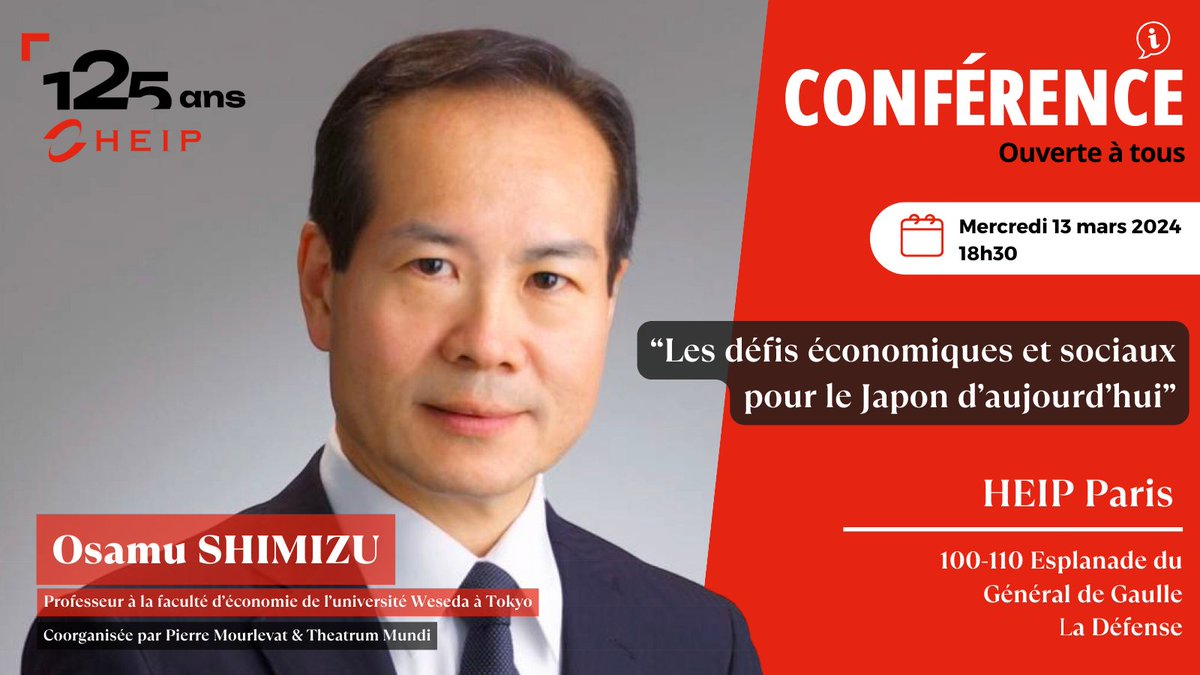 🌏✨ Rencontrez le Professeur #OsamuShimizu de l'université #Waseda de #Tokyo ! 🇯🇵 Rejoignez-nous sur notre campus parisien pour découvrir son expertise sur l'économie japonaise, les finances publiques, la sécurité sociale et le 'nouveau capitalisme'. #Economie #HEIP #PARIS
