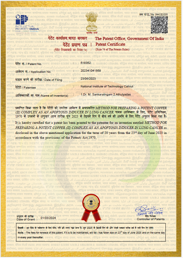 Department of Chemistry NIT Calicut (@chynitcofficial) on Twitter photo An Indian patent has been granted to Dr. Muniyandi Sankaralingam. Congratulations Dr. M. Sankaralingam and team....
<a href="/nitcofficial/">NIT Calicut Official</a> An Indian patent has been granted to Dr. Muniyandi Sankaralingam. Congratulations Dr. M. Sankaralingam and team....
<a href="/nitcofficial/">NIT Calicut Official</a>
