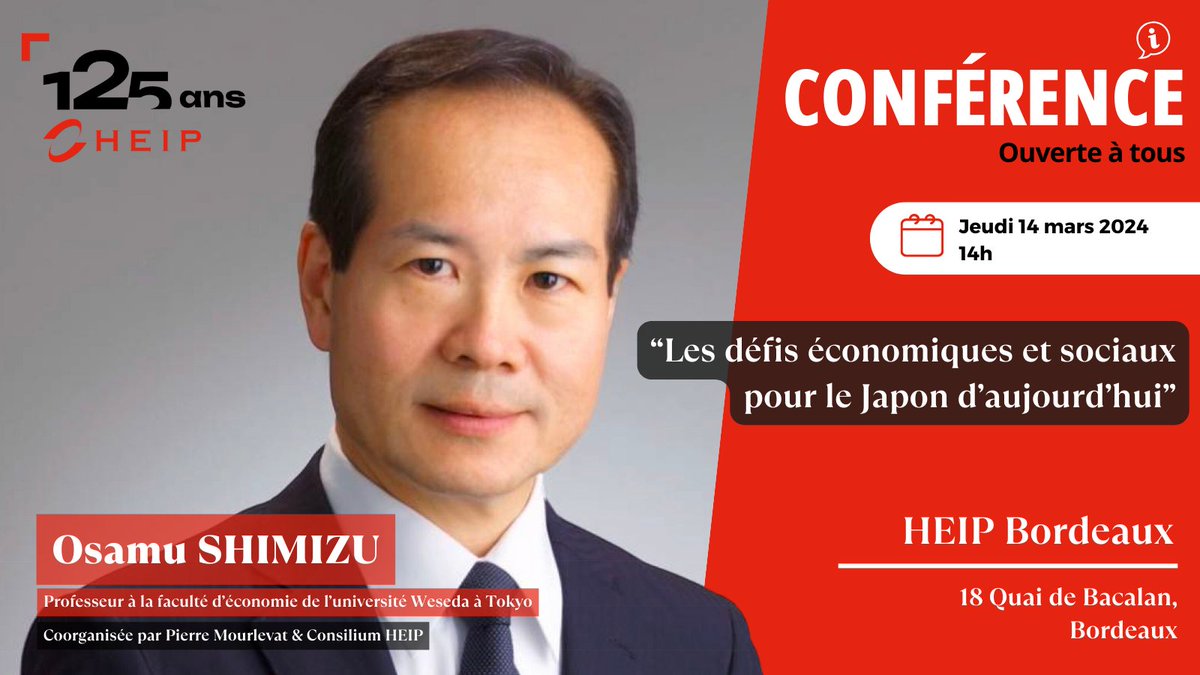 🌏✨ Rencontrez le Professeur #OsamuShimizu de l'université #Waseda de #Tokyo ! 🇯🇵 Rejoignez-nous sur notre campus bordelais pour découvrir ses analyses sur l'économie japonaise, les finances publiques, la sécurité sociale et le 'nouveau capitalisme'. #Economie #HEIP #BORDEAUX