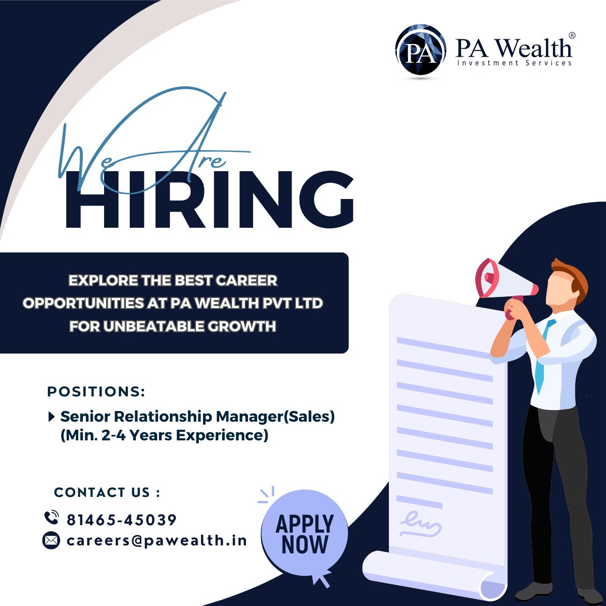 Join a collaborative team of dedicated professionals at PA Wealth! We're looking for individuals who are driven, adaptable, and passionate about teamwork to join our diverse and growing team. #JobOpportunity #NowHiring #JobOpening #CareerOpportunity #JobAlert #JobSearch