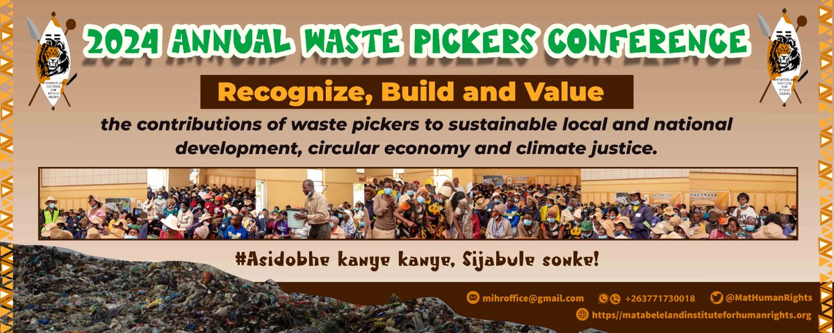 Today 01 March 2024, MIHR will be hosting the annual #WastePickersConference in #Bulawayo.

We will be posting updates here
<a href="/EndPlasticWaste/">Alliance To End Plastic Waste</a> <a href="/ZaidiRecyclers/">♻️#WastePickersApp🌍 #ZaidiApp</a> <a href="/WastePickerNbi/">Nairobi Recylable Waste Association</a> <a href="/GGA_org/">GGA</a> <a href="/GreengrantsFund/">Global Greengrants</a> <a href="/africanreclaim/">African Reclaimers Organisation</a> <a href="/globalrec_org/">♻️ International Alliance of Waste Pickers</a> <a href="/GlobalRecovery3/">Global Recovery Initiatives Foundation</a> <a href="/GundInstitute/">Gund Institute for Environment</a> <a href="/ejfoundation/">Environmental Justice Foundation</a>