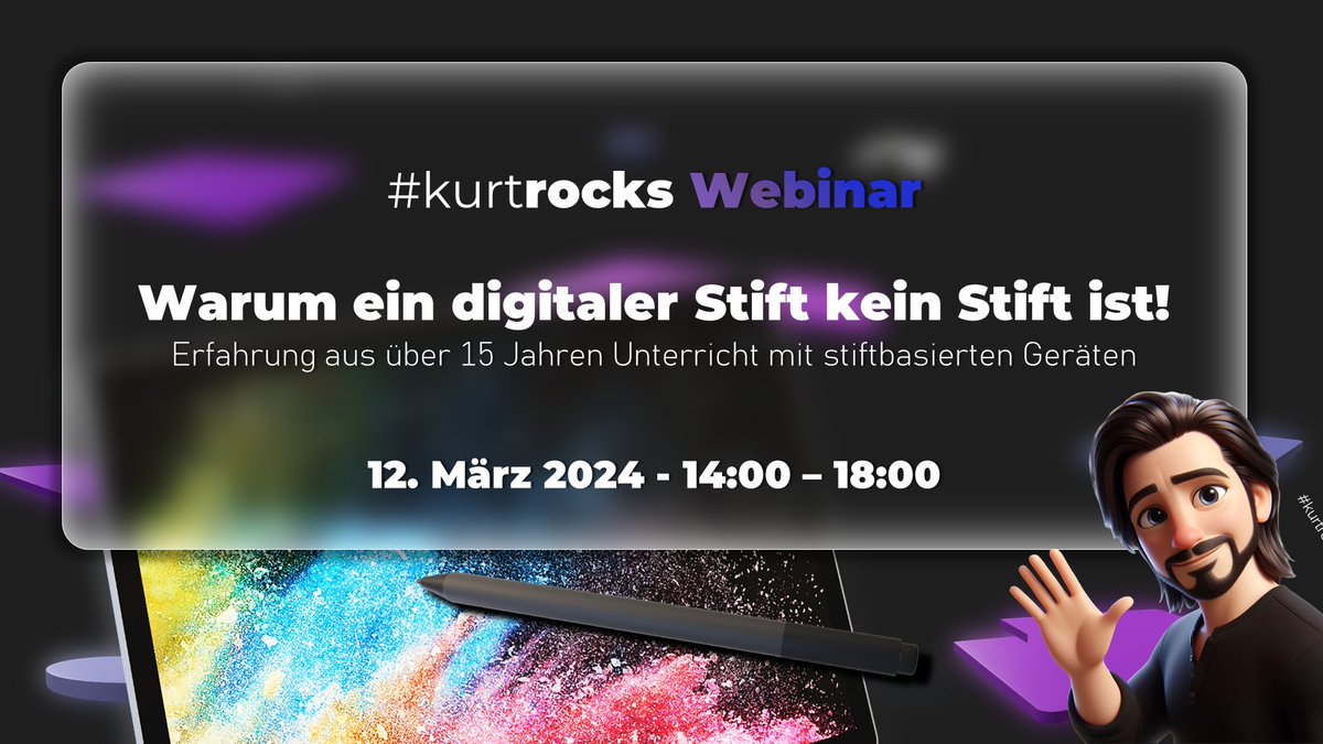 Und das nächste kostenlose  #kurtrocks #webinar
"Warum ein digitaler Stift KEIN Stift ist!"
Komme am 12. März um 14:00 Uhr vorbei und profitiere von über 15 Jahren Praxis-Erfahrung mit stiftbasierten Geräten...

Anmeldung und Infos unter: bit.ly/kurtrocksStift…