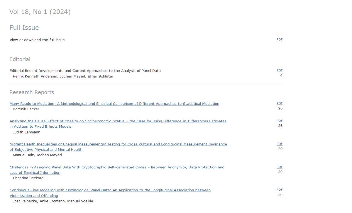 🚨Attention please🚨 New #SpecialIssue on Recent Developments and Current Approaches to the Analysis of Panel Data in #MethodsDataAnalysis published by @gesis_org Check it out‼️

#OpenAccess #SurveyResearch #PanelStudies

mda.gesis.org/index.php/mda