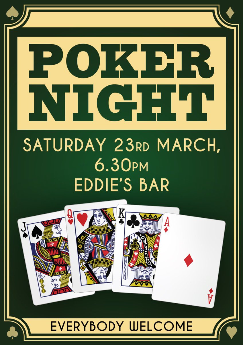 ♣️♥️POKER NIGHT ♣️♥️ 🗓️ Saturday 23rd March ⏰ 6.30pm 📍 Eddies Bar