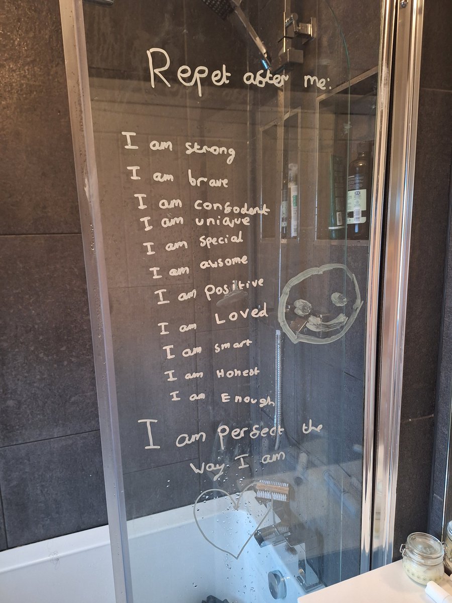 I've been working on improving children's mindset lately. We have been doing different activities and having lots of conversations. Yesterday, I came home to find my daughter had written these affirmations on the mirror 👏 I am already seeing a shift in their thinking! ❤️