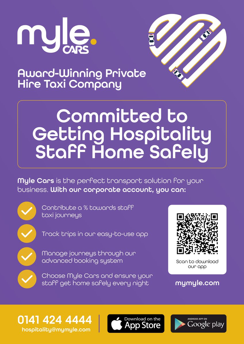 We're thrilled to see our Myle Cars ad in the latest edition of the @OntradeM magazine!

Through our partnership with OnTrade, we are committed to helping the Glasgow hospitality sector by ensuring all staff get home safely every night. We'd like to extend them a big thanks for…