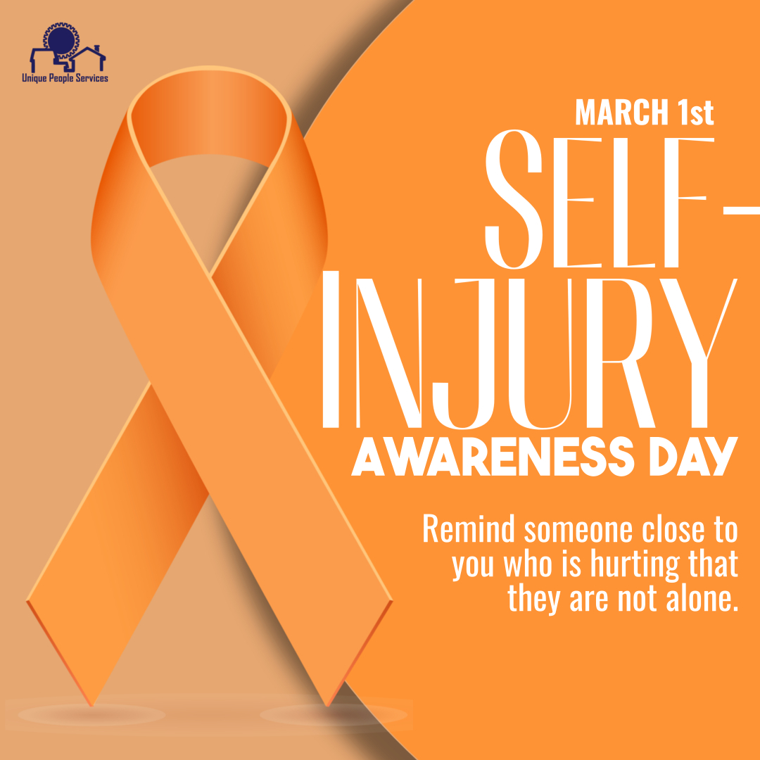 Today is Self-injury Awareness Day.  At Unique People Services, we strive to provide support and understanding for those affected by self-injury.  Let's break the stigma and spread awareness.  #SelfInjuryAwarenessDay #UniquePeopleServices #SupportAndUnderstanding #UPS