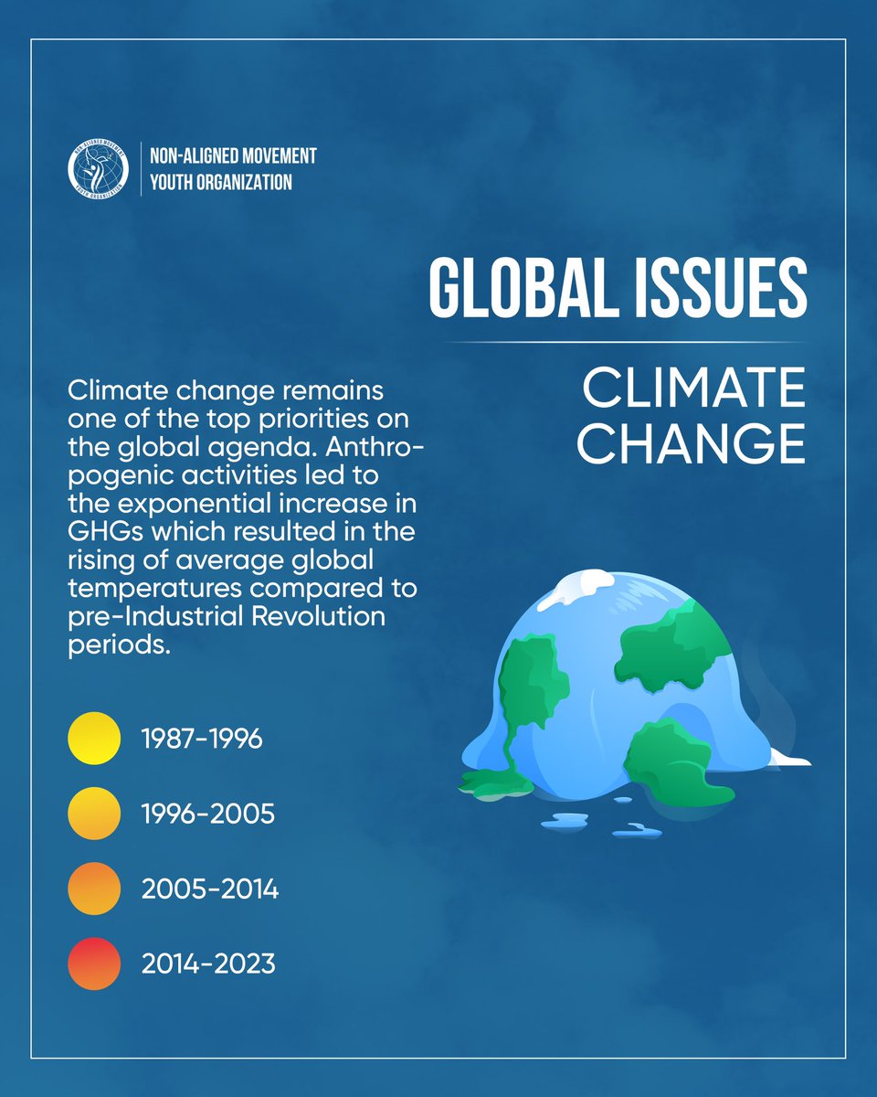 Today, we will be focusing on #ClimateChange! 🌎 #Human activity has been the main cause of long-term shifts in #temperature and weather patterns since the 1800s, with the 10 warmest years on record occurring in the last decade from 2014 to 2023. The legal instruments adopted by