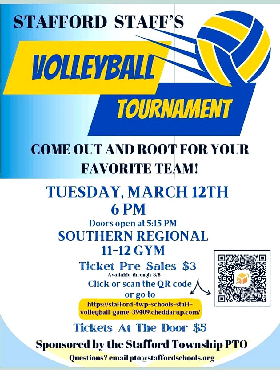 Come out to this fun event on March 12th! <a href="/StaffordNJPTO/">Stafford PTO</a> 🏐