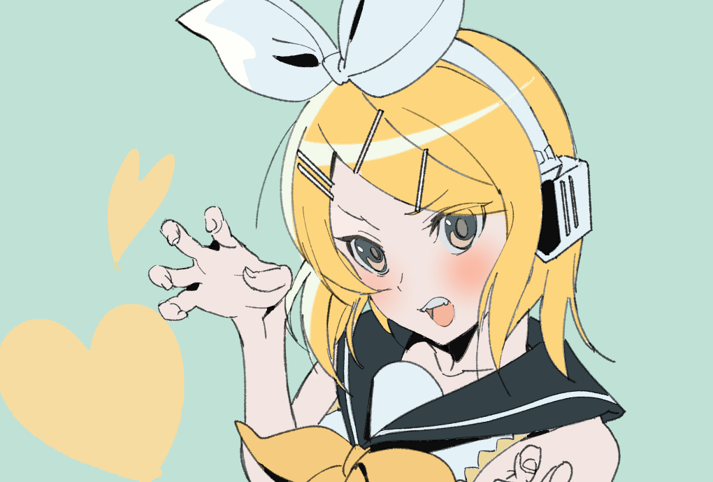 kagamine rin 1girl blonde hair solo hairclip hair ornament claw pose headphones  illustration images