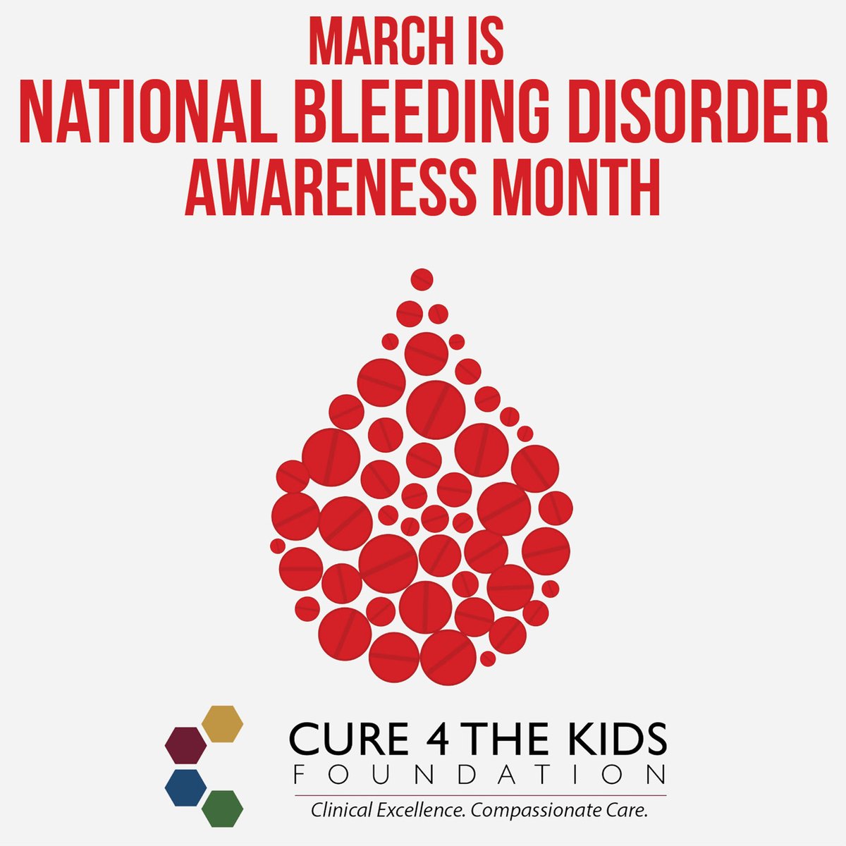 There are multiple types of bleeding disorders such as #Hemophilia and #vonWillebrandDisease. These are usually genetic but can be acquired. We will be sharing info about bleeding disorders all month long for #NationalBleedingDisorderAwarenessMonth.  #Cure4TheKidsFoundation