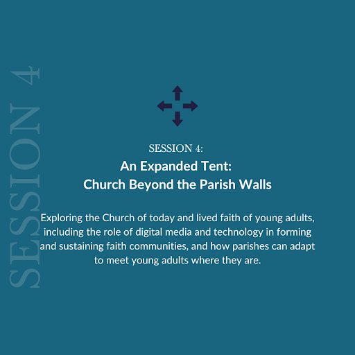 Session 4 of the 2024 Catholic Partnership Summit will feature Anna Johnson, @OraleCP, @Urquidi, and Stephanie Peddicord on the topic of “An Expanded Tent: Church Beyond the Parish Walls.” Learn more about the Summit: pulse.ly/yxzaha5pzz #CatholicLeaders #YoungAdultLeadership