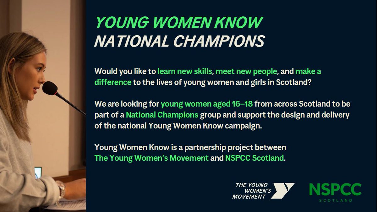 This is your last chance to apply for a great opportunity! Alongside @youngwomenscot we need six young women aged 16–18 from across Scotland to be part of a National Champions group to help design and deliver the national #YoungWomenKnow campaign. Visit: shorturl.at/binpS